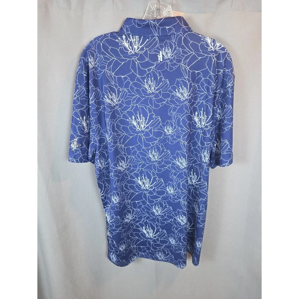 Johnnie-O Polo Shirt Mens Large Blue Floral Tropical Golf Performance Stretch